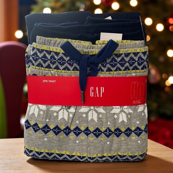 Gap Cozy Lounge Pant Jogger Set Small Gray Fair Isle Winter Softcore Gift - Picture 1 of 6